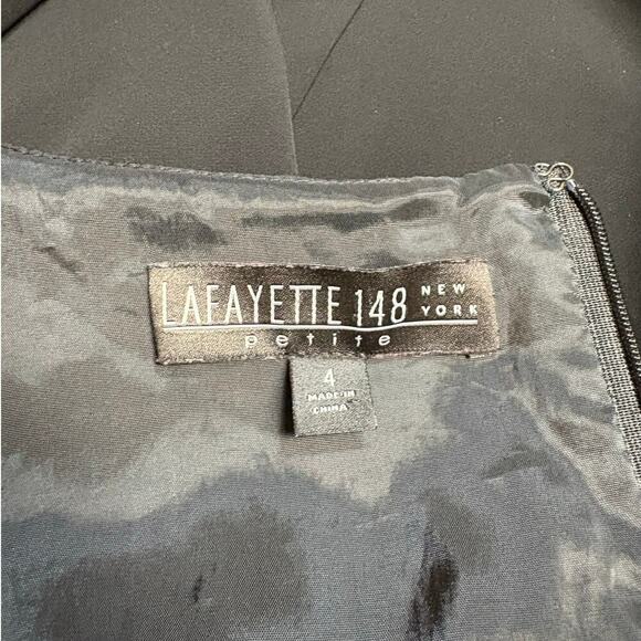 Lafayette 148 Petite Black Pleated Ruffle Crossed Shoulder Sleeveless Dress - 4P - Picture 8 of 10